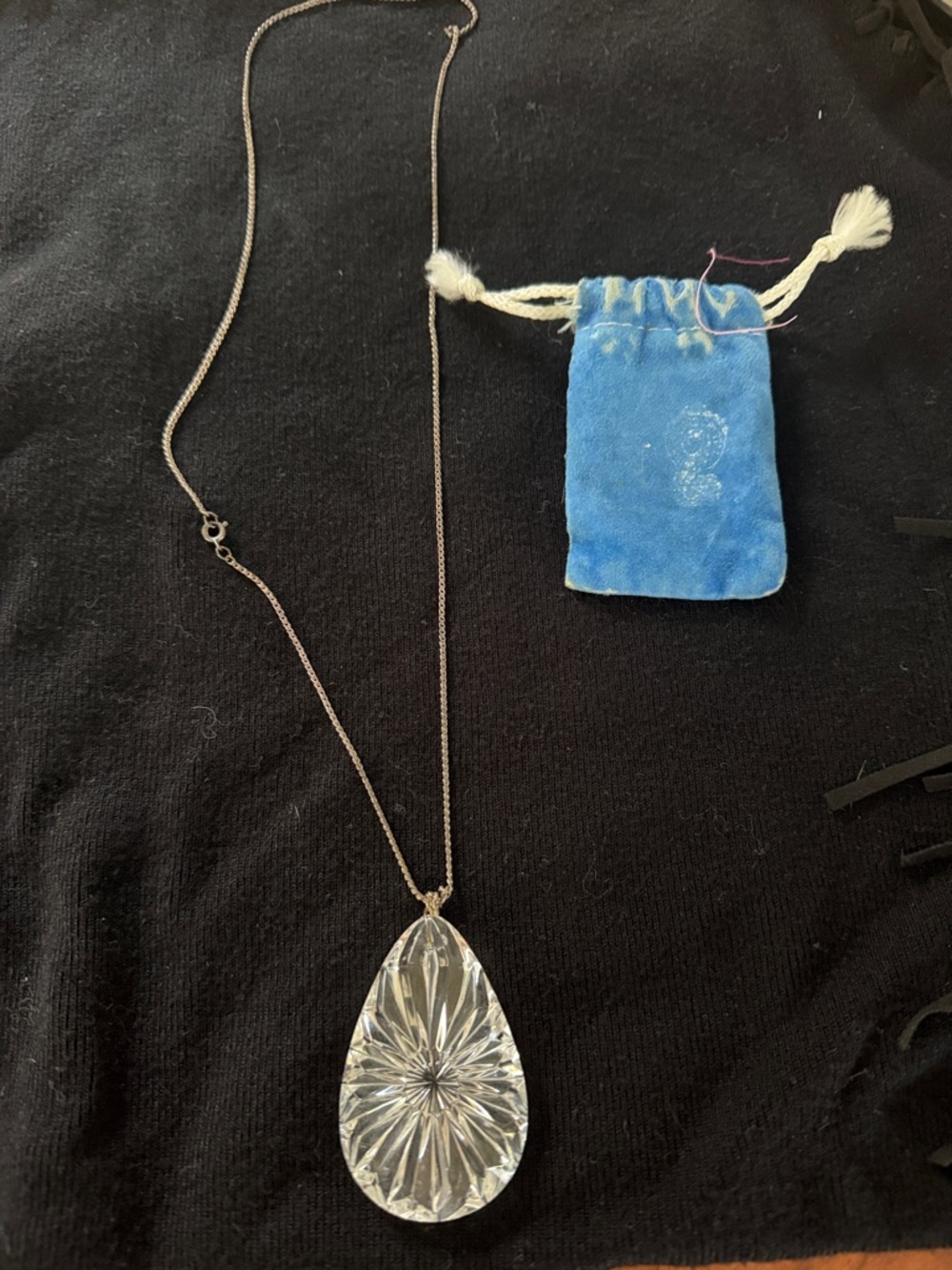 Vintage Waterford Crystal Teardrop Pendant Necklace - Clear Crystal